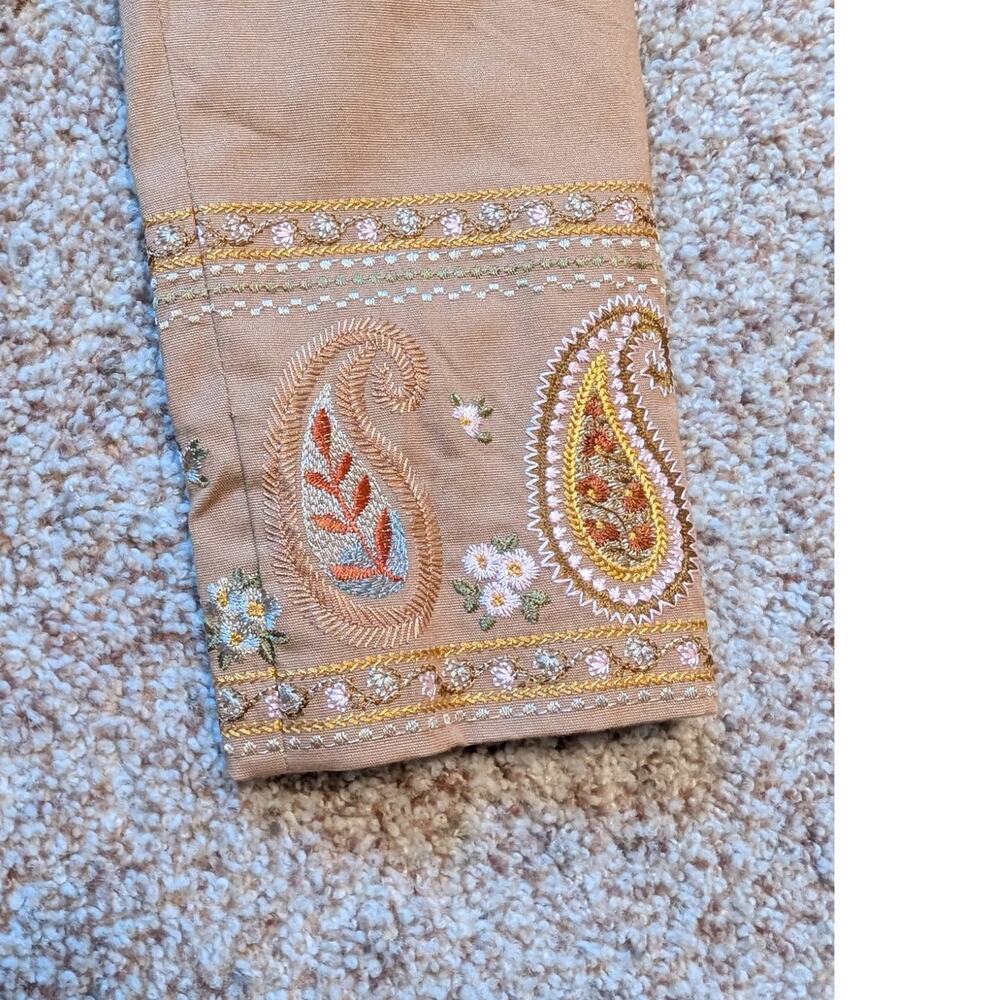Coldwater Creek Jacket Womens 12 Tan Paisley Floral Embroidered Riding Coat NWT - Picture 16 of 16
